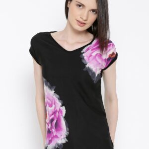 IZABEL LONDON by Pantaloons Women Black  Pink Printed Top