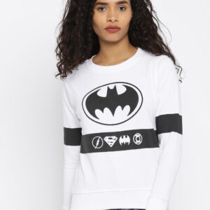 Justice League Women White Printed Sweatshirt