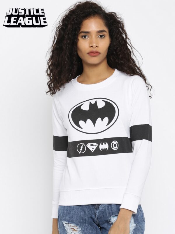 Justice League Women White Printed Sweatshirt