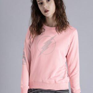 Justice League Women Pink Printed Sweatshirt