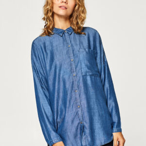 ESPRIT Women Blue Regular Fit Solid Chambray Shirt