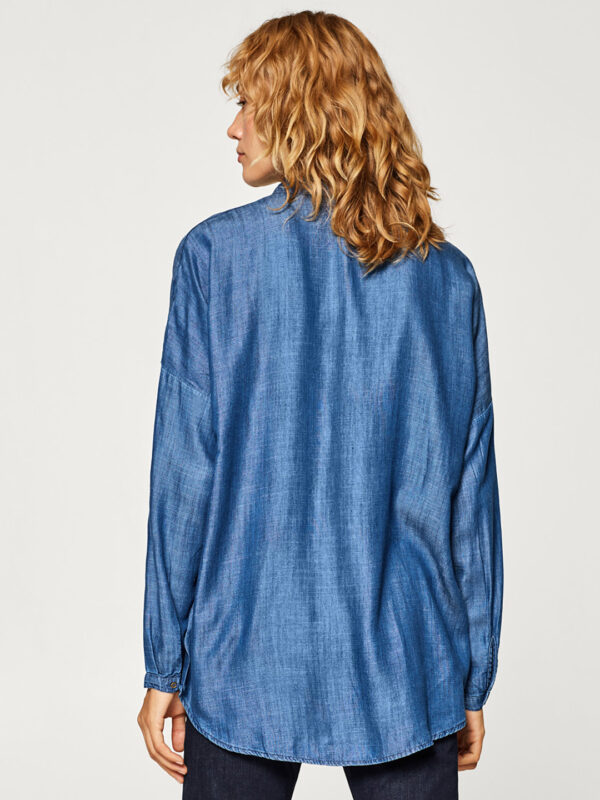 ESPRIT Women Blue Regular Fit Solid Chambray Shirt