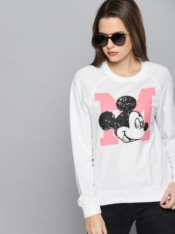 Kook N Keech Disney Women White Embellished Sweatshirt