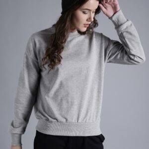 Kook N Keech Women Grey Melange Solid Sweatshirt