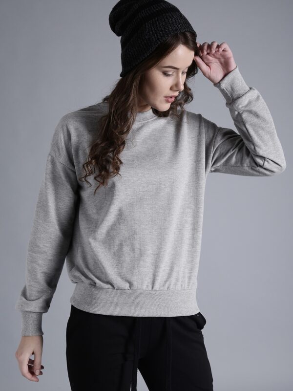 Kook N Keech Women Grey Melange Solid Sweatshirt