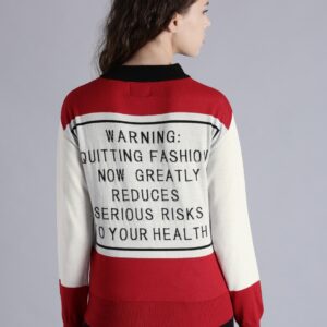 Kook N Keech Women Off-White  Red Colourblocked Pullover