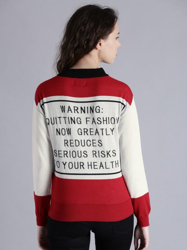 Kook N Keech Women Off-White  Red Colourblocked Pullover