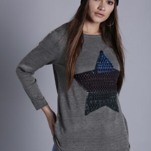 Kook N Keech Women Grey Self-Design Sweater