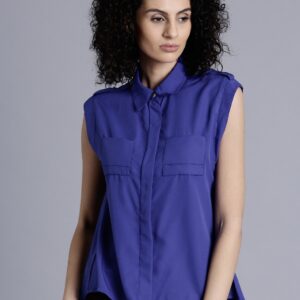 Kook N Keech Women Blue Solid Casual Shirt