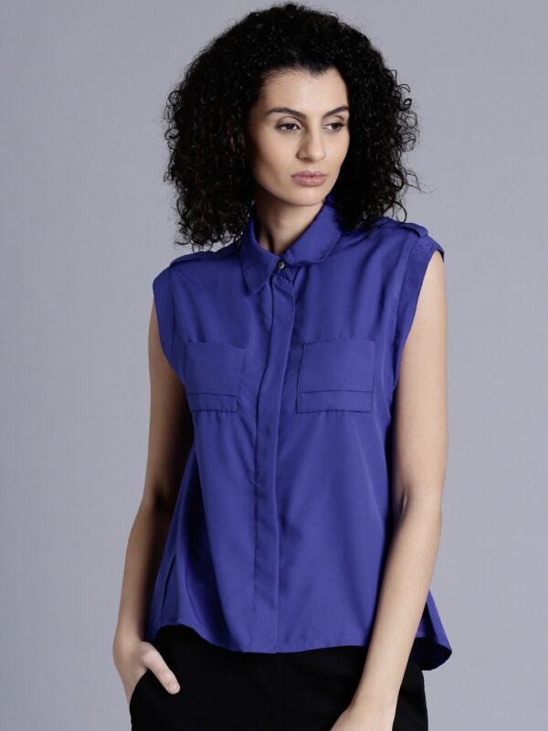 Kook N Keech Women Blue Solid Casual Shirt