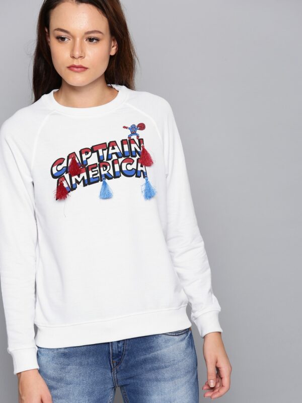 Kook N Keech Marvel Women White Printed Sweatshirt