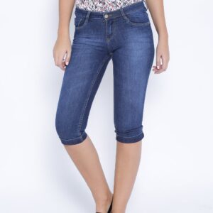 Kraus Jeans Blue Solid Skinny Fit Denim Capri