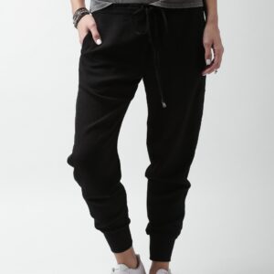 Love Genration Women Black Solid Cuffed Joggers