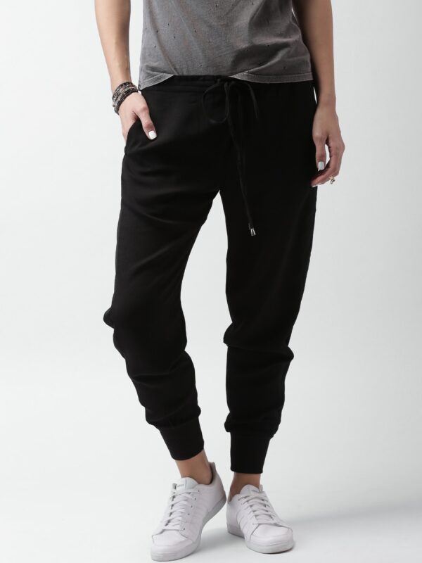 Love Genration Women Black Solid Cuffed Joggers