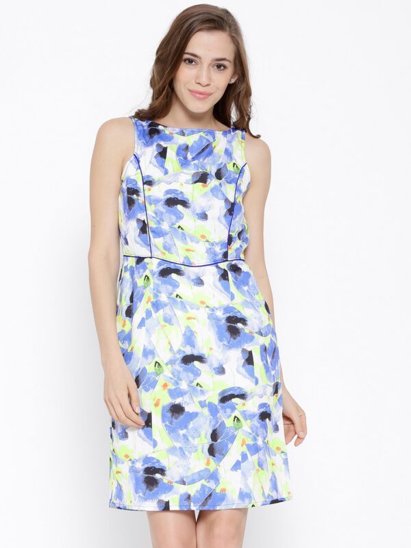 Latin Quarters Blue  White Printed A-Line Dress