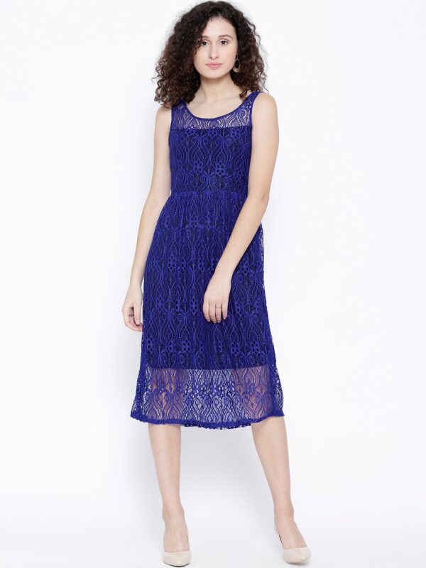 Latin Quarters Women Blue Lace Fit  Flare Dress