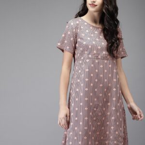 Moda Rapido Women Peach-Coloured  Striped A-Line Dress