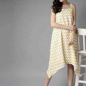 Moda Rapido Women Yellow  Striped A-Line Dress