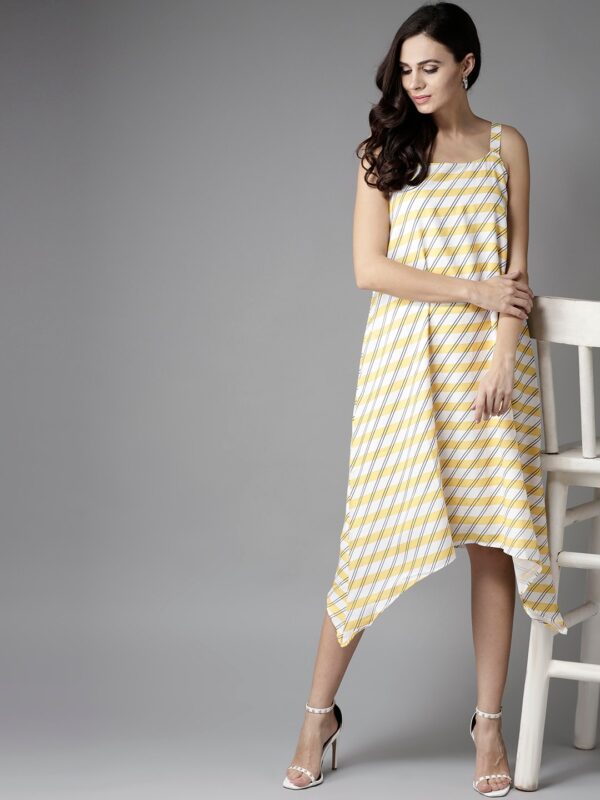 Moda Rapido Women Yellow  Striped A-Line Dress