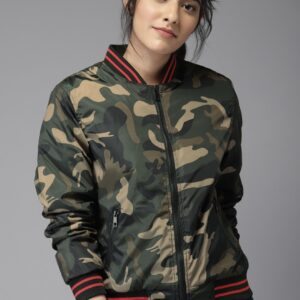 Moda Rapido Women Green Printed Bomber