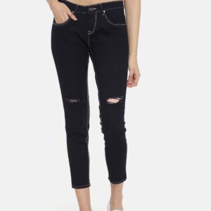 Moda Rapido Women Blue Skinny Fit Mid-Rise Slash Knee Stretchable Cropped Jeans