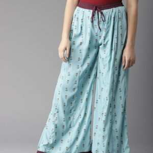 Moda Rapido Women Blue  Brown Printed Wide Leg Palazzos