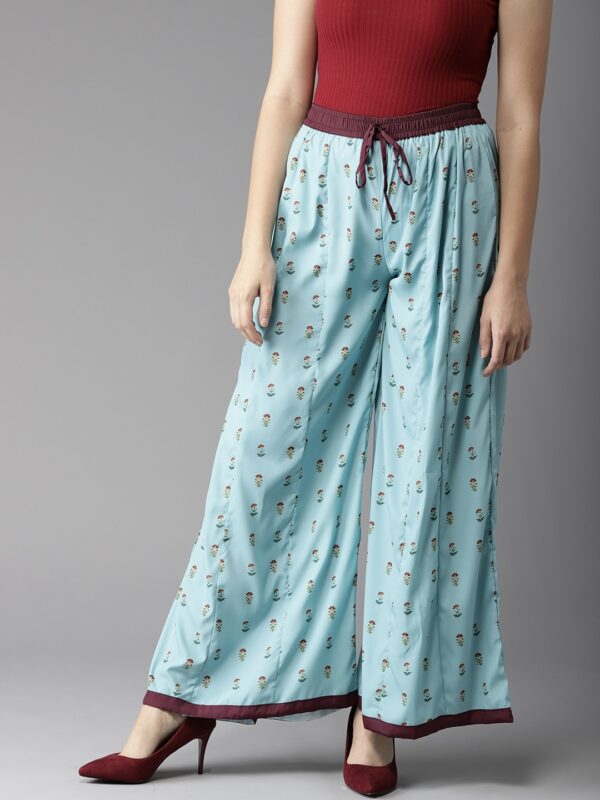 Moda Rapido Women Blue  Brown Printed Wide Leg Palazzos