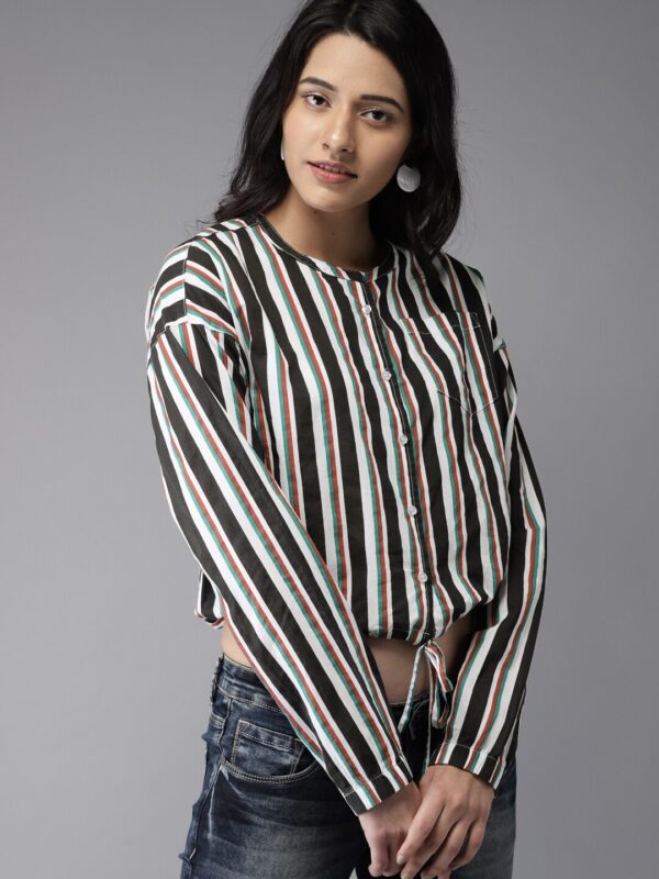 Moda Rapido Women Multicolored Striped Shirt Style Top