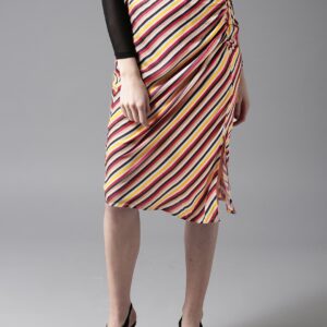 Moda Rapido Women Multicoloured Striped Straight Skirt