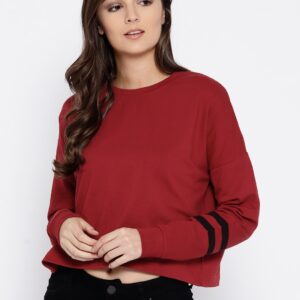 Moda Rapido Women Maroon Solid Sweatshirt