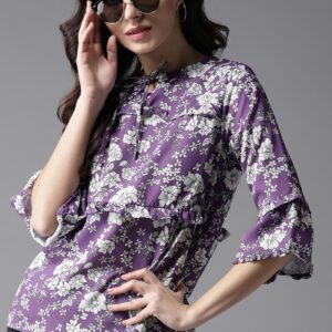 Moda Rapido Women Purple  White Printed Top