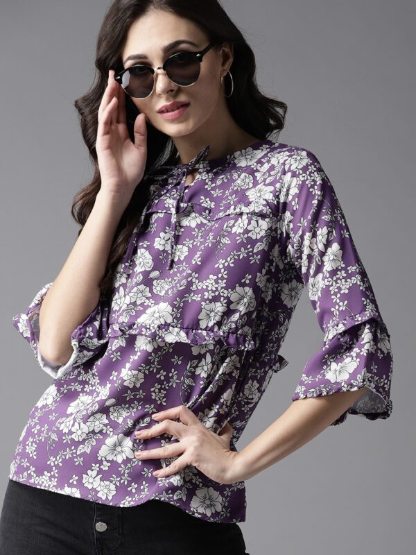 Moda Rapido Women Purple  White Printed Top