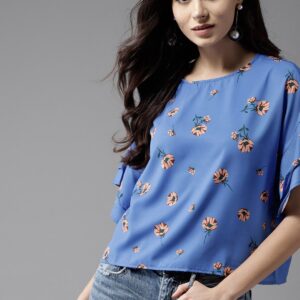 Moda Rapido Women Blue  Peach-Coloured Printed Top