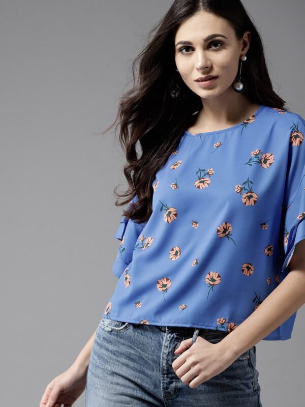 Moda Rapido Women Blue  Peach-Coloured Printed Top