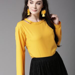 Moda Rapido Women Yellow Solid Top with Cut-Out