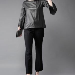 Moda Rapido Women Charcoal Grey Shimmery Solid Top