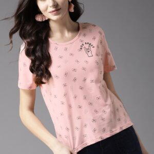 Moda Rapido Women Pink Printed Round Neck T-shirt