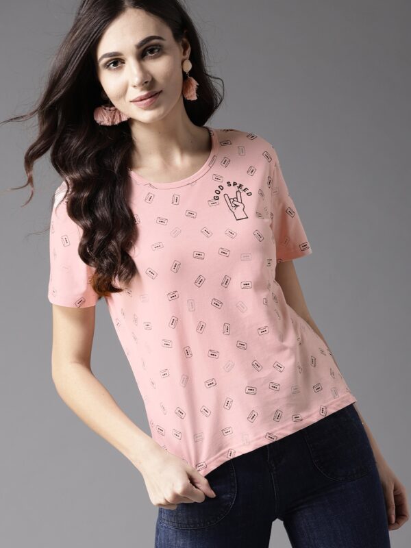 Moda Rapido Women Pink Printed Round Neck T-shirt