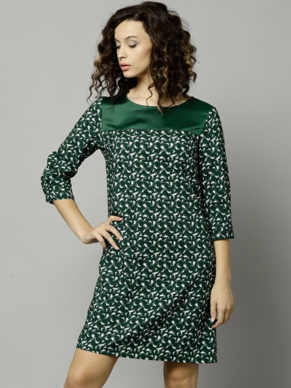 Marks  Spencer Women Green Printed A-Line Dress