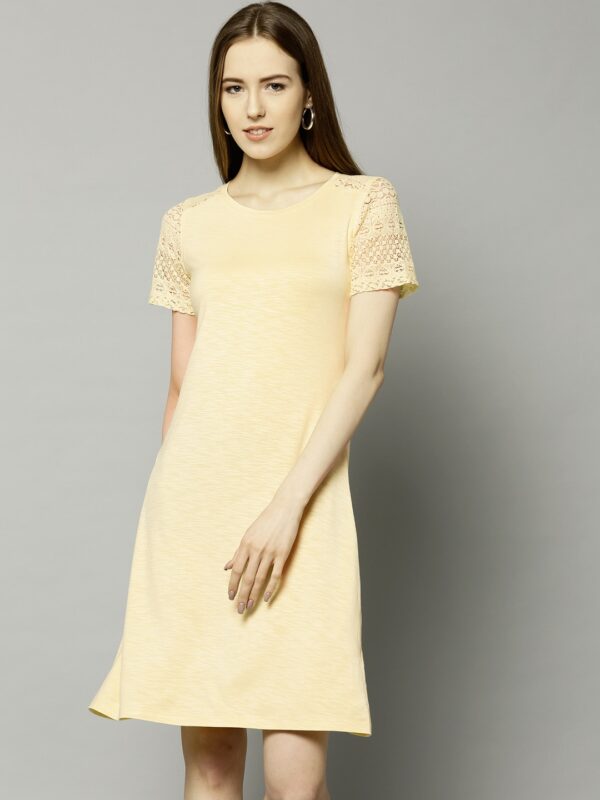 Marks  Spencer Women Yellow Solid A-Line Dress