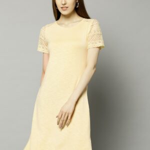 Marks  Spencer Women Yellow Solid A-Line Dress