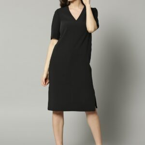 Marks  Spencer Women Black Printed Fit and Flare Dress