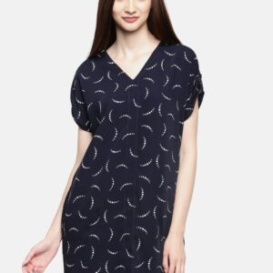 Marks  Spencer Women Navy Blue Printed A-Line Dress