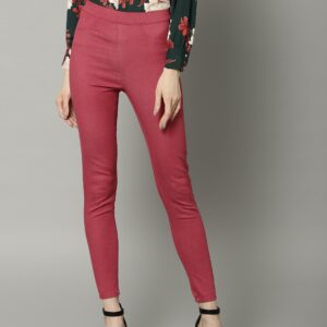 Marks  Spencer Women Red Solid High-Rise Cropped Denim Jeggings