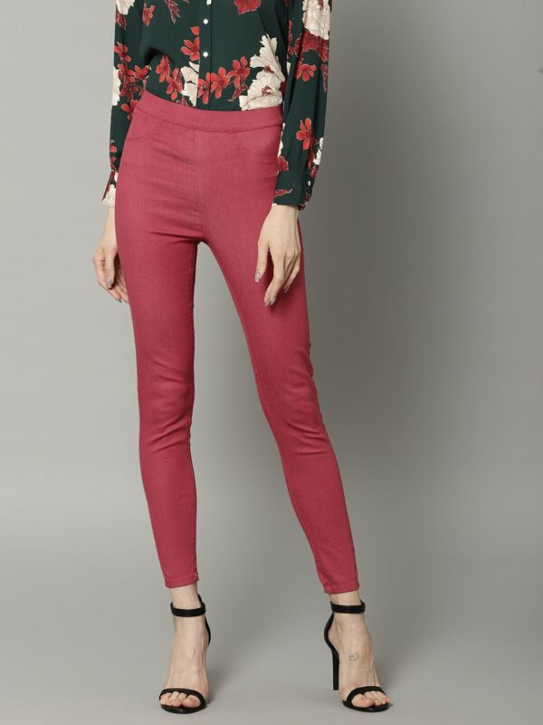 Marks  Spencer Women Red Solid High-Rise Cropped Denim Jeggings