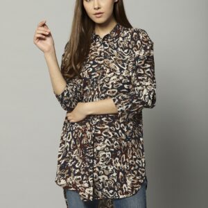 Marks  Spencer Women Brown Printed Long Line Shirt