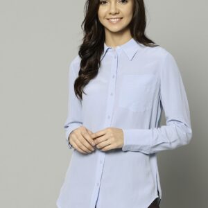 Marks  Spencer Women Blue Regular Fit Solid Casual Shirt