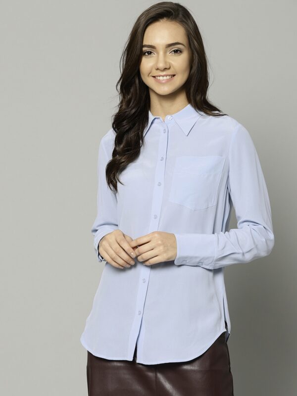 Marks  Spencer Women Blue Regular Fit Solid Casual Shirt