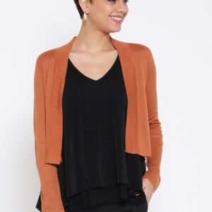 Marks  Spencer Women Rust Orange Solid Front-Open Sweater