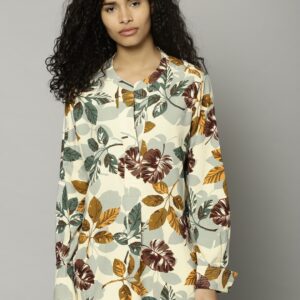 Marks  Spencer Women Cream-Coloured Printed Top